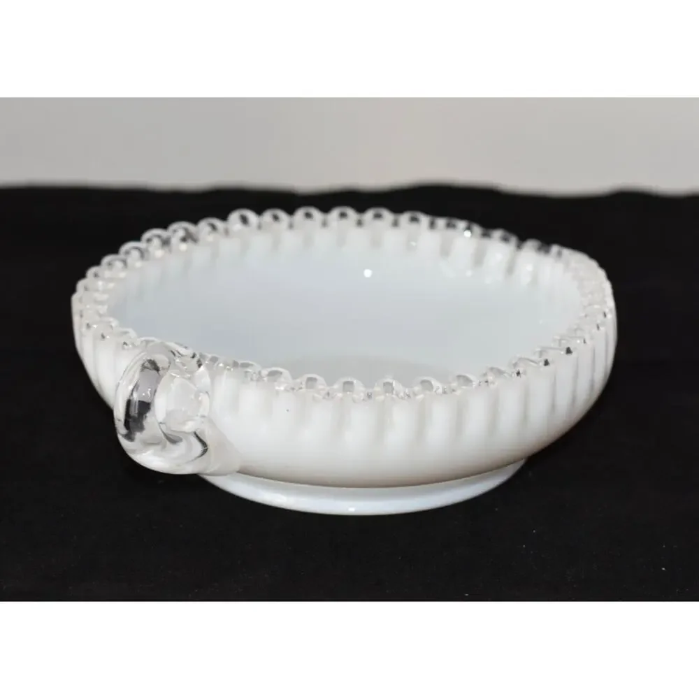 Fenton Silver Crest White Milk Glass Ruffled Edge Heart Candy Dish